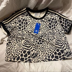 Adidas 3 Stripe Crop Tee Giraffe Leopard Size XL